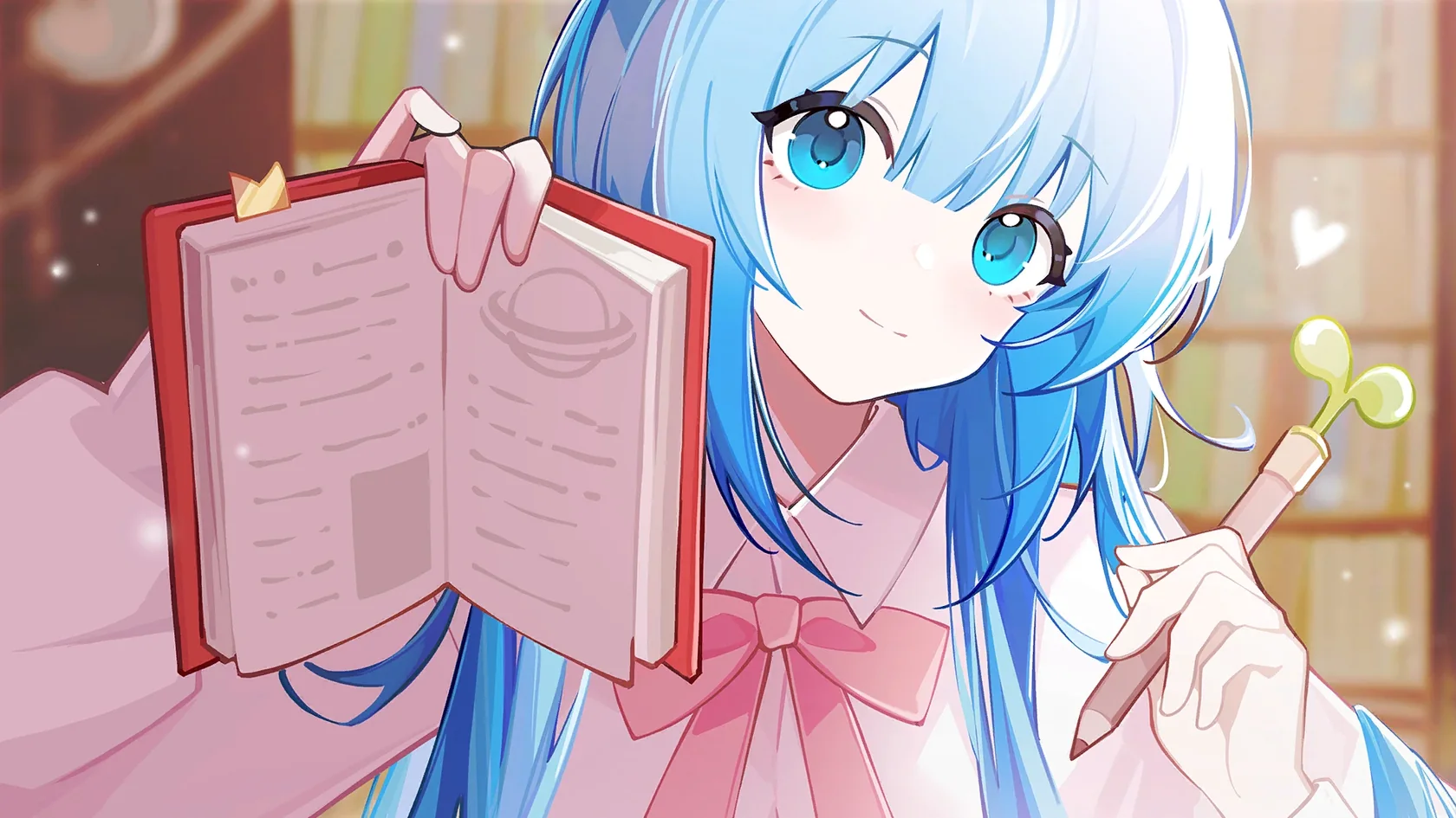 Girl holding a red notebook